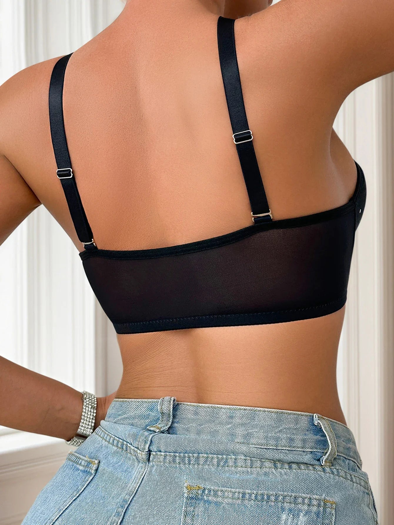 High quality black shiny party brassere cross gathering bra women's underwear sexy Lingerie push up bra MR3055