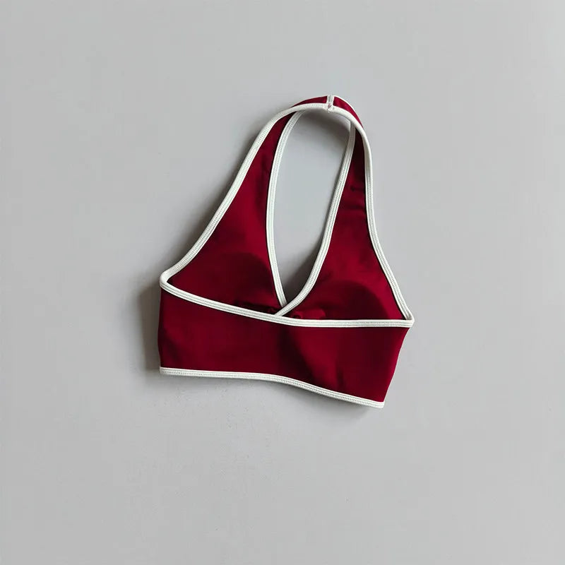 Shockproof Breathable Sports Bra Halter Neck Vest with Chest Pad for Gym Running Yoga Pilates Training Fitness Back Beauty