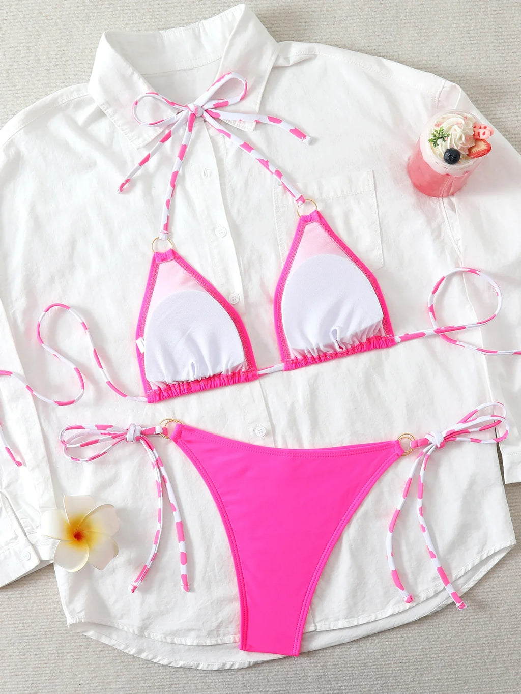 Triangle Halter Thong Bikinis 2026 Women Sexy Swimsuit Ring String Swimwear Female Bathers Bathing Swimming Swim Suit Beachwear