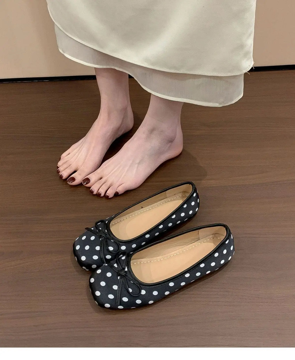 New Butterfly-knot Women Dot Ballet Flats Comfort Square Toe Slip on Shoes Ladies Eelgant Soft Sole Dress Mary Jane Shoes