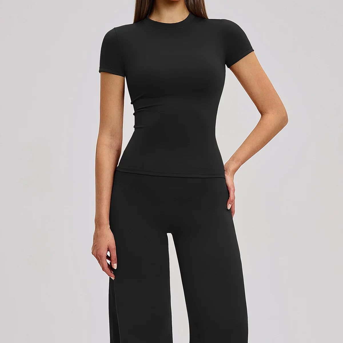 Yoga Set 2 Pieces Women Fitness Sportswear Gym Loose wide-leg pants Long-sleeved T-shirt Sports Crop Tops Tracksuit Workout Wear