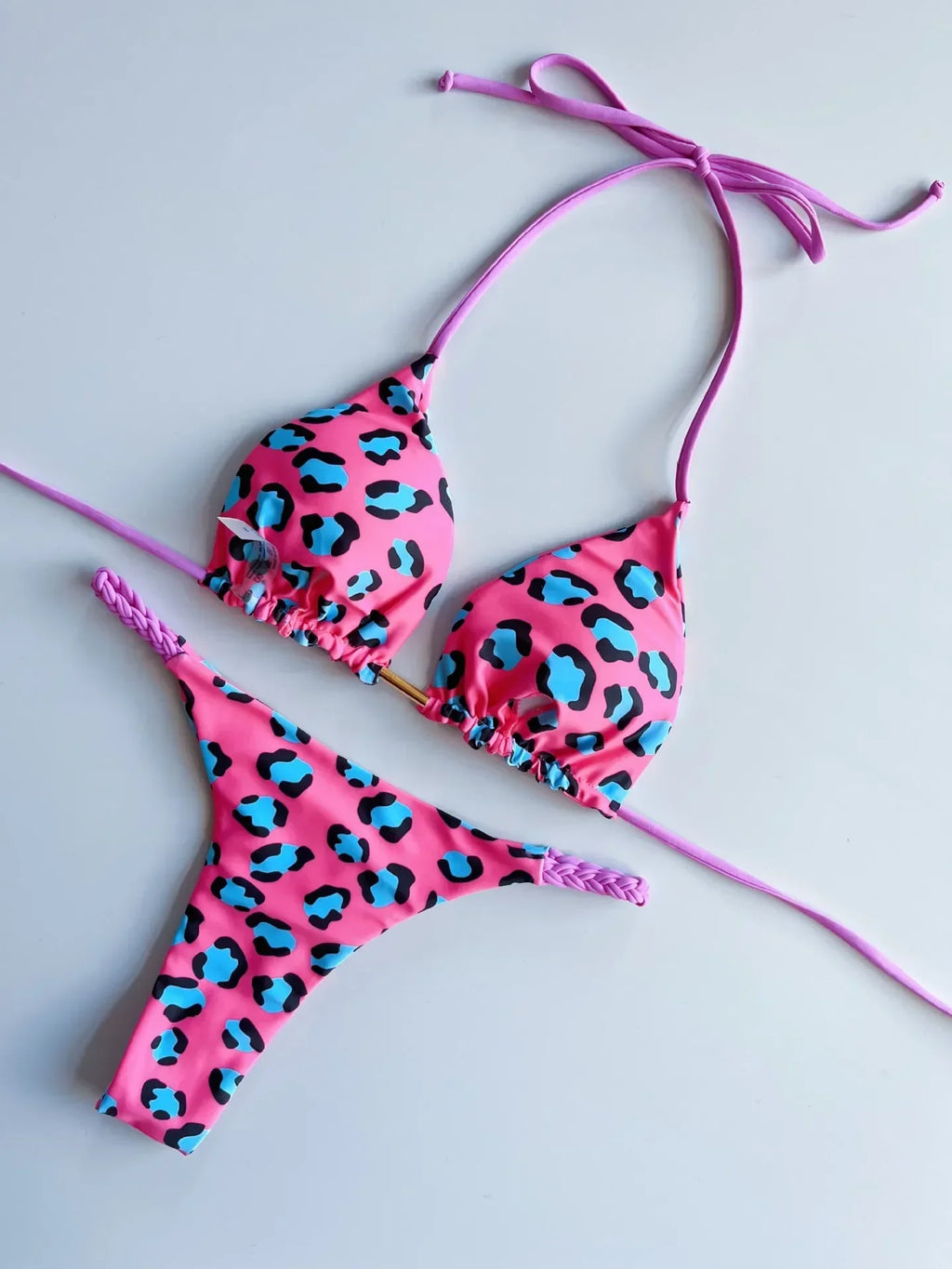 Leopard Halter Scrunch Butt Micro Thong Bikini Women Swimwear Female Swimsuit Two-pieces Bikini Set Bather Bathing Suit Swim