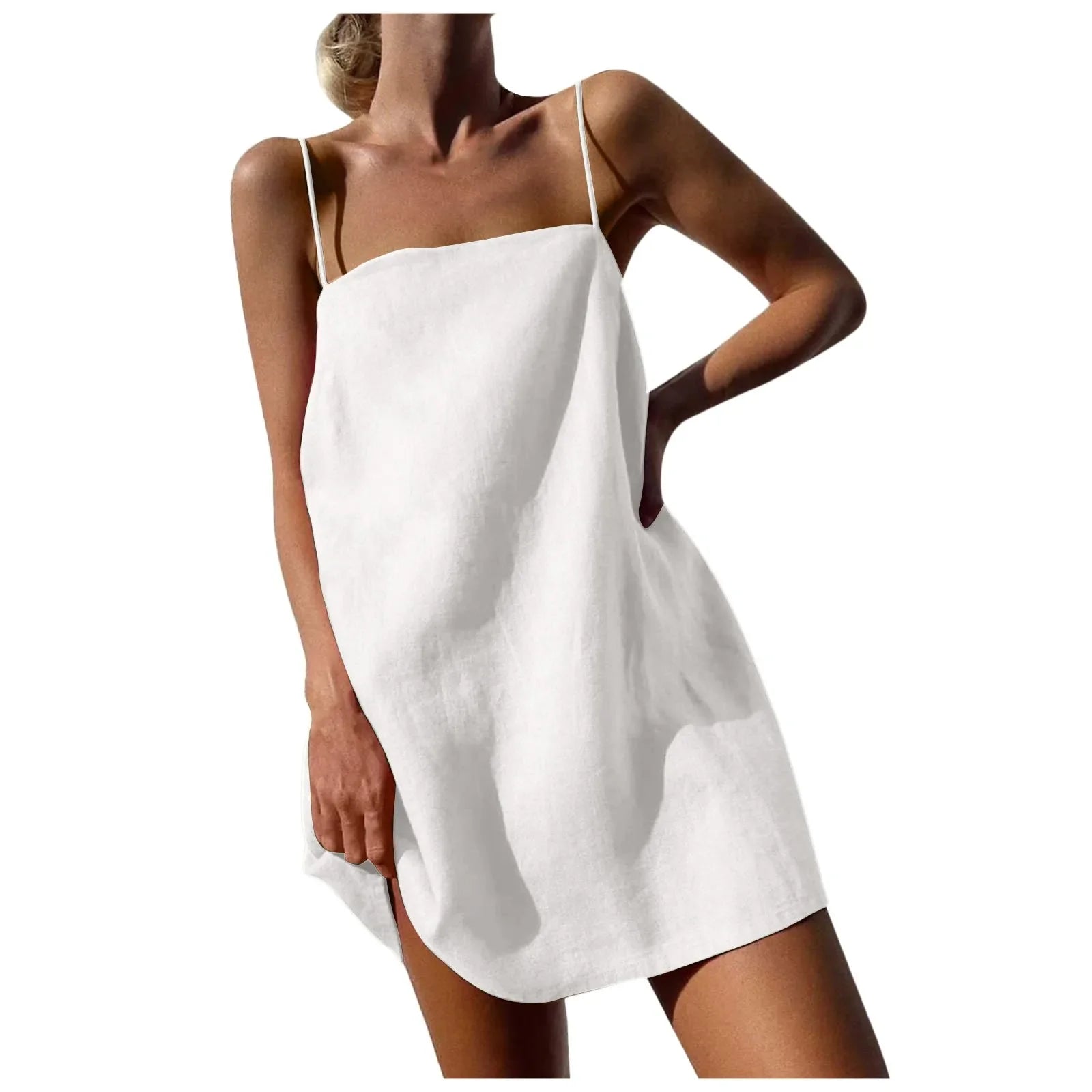 Y2k Camisole Dress Women Cotton Linen Casual Vacation Cute Spaghetti Strap Dresses Summer Trendy Beach Short Sundress 2024 Hot