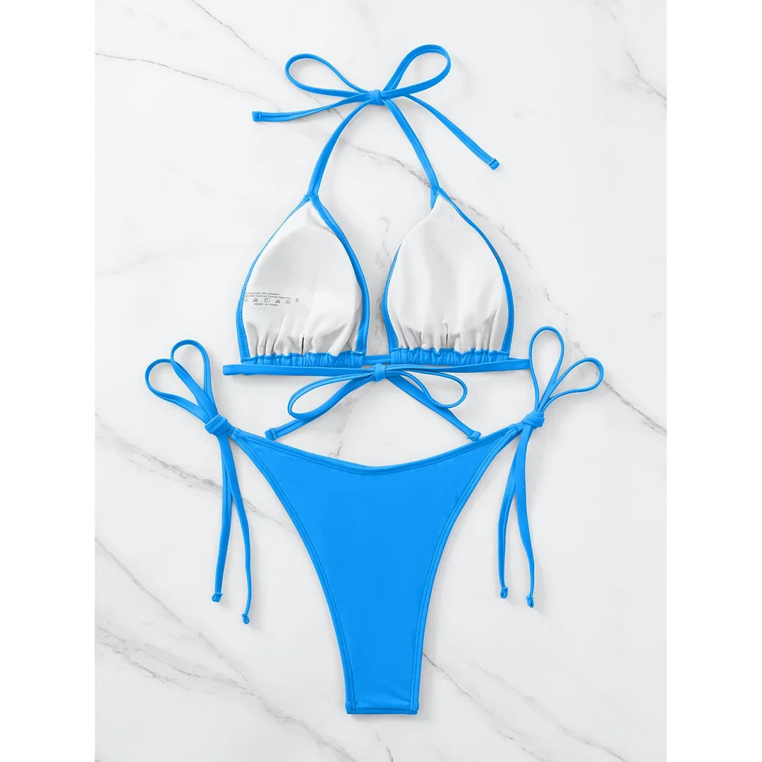 7 Colors Brazilian Halter Bikini Female Swimsuit Women Swimwear Two-Pieces Bikini Set Padded Bather Bathing Suit Swim V3536A