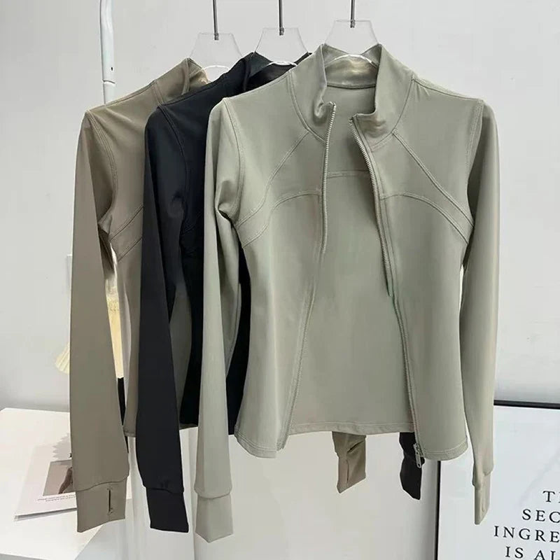 Women's High-End Velvet Yoga Jacket Stand Collar Long Sleeve Fitness Running Training Top for Autumn Winter Sports