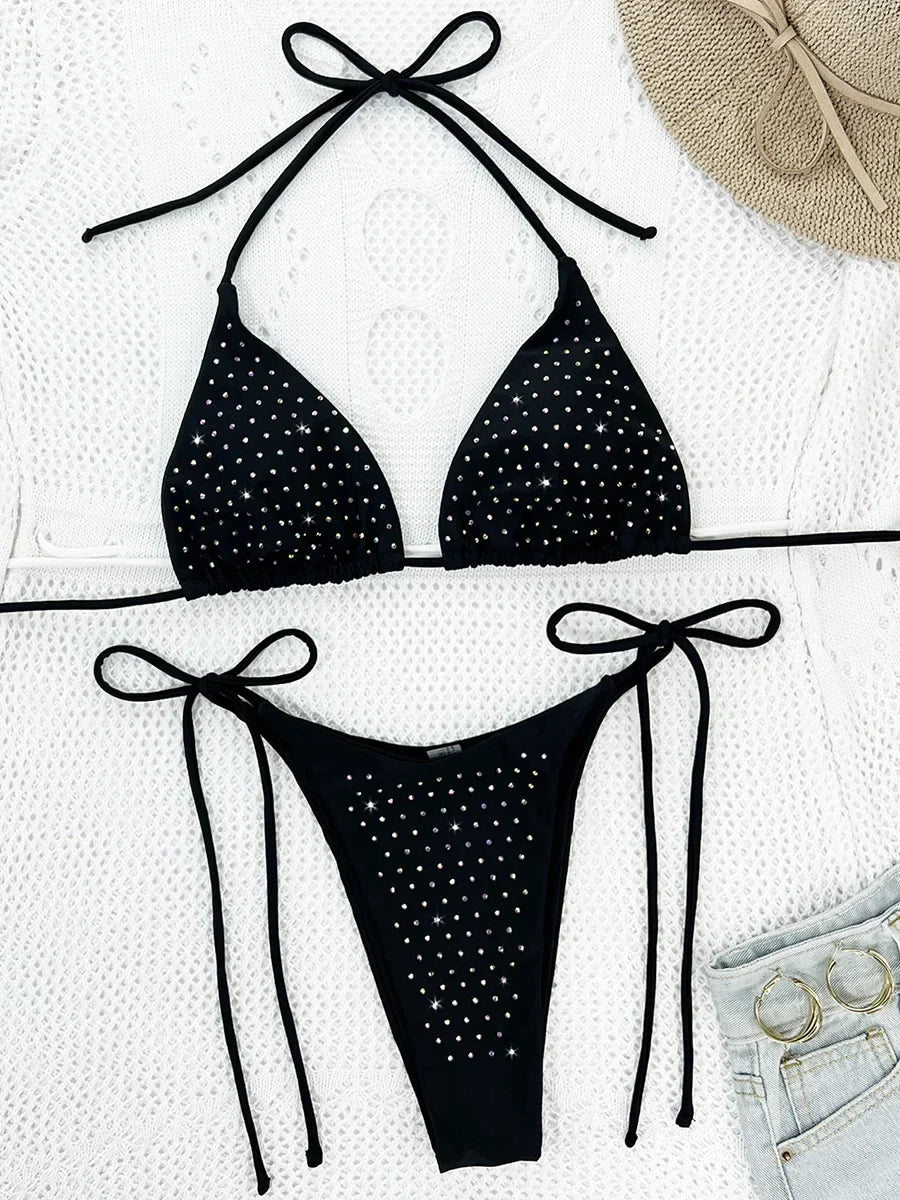 Shiny Sparkling Sequins Diamond Bikini Women Swimsuit Female Thong Swimwear Two Pieces Bikini Set Mini Micro Bathing Suit Swim