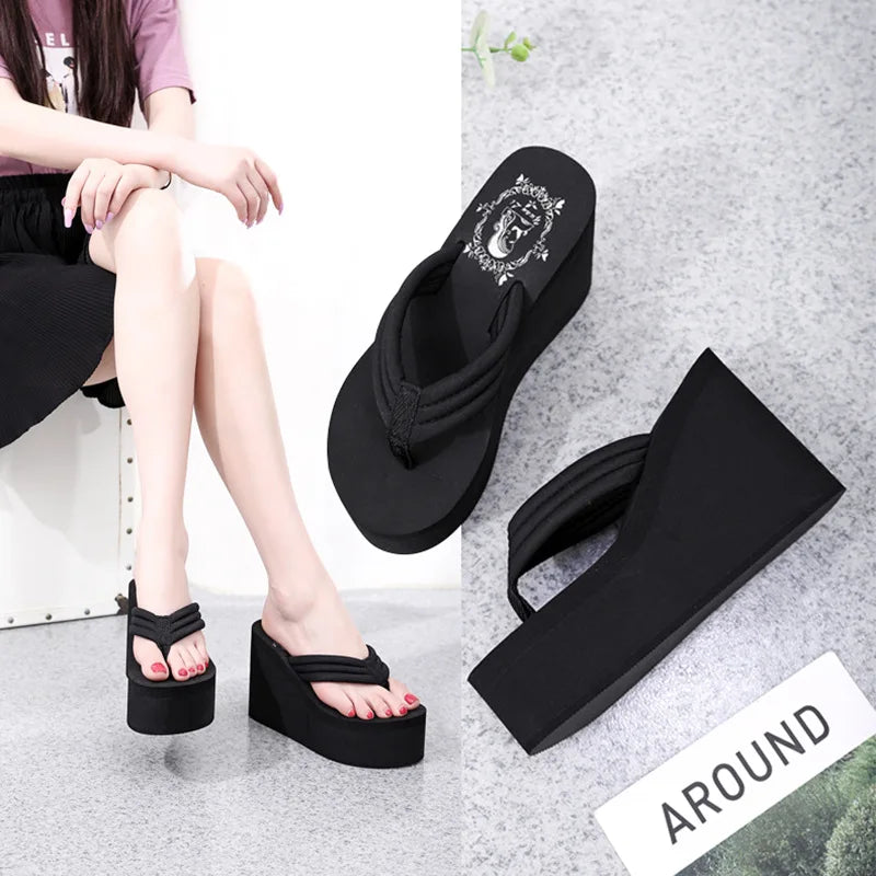 Women Beach Flip Flops Soft EVA Slippers Summer Platform Shoes Woman Super High Heels Female Fashion Slides Wedges Sandals