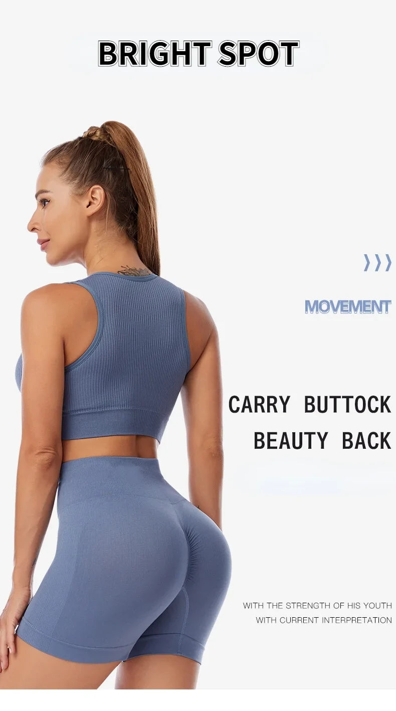 New Sports Bra Women Sexy Deep U-neck Push Up Gym Jogging Yoga Fitness Shockproof Vest Crop Tops Female Sport Bras Set for Women