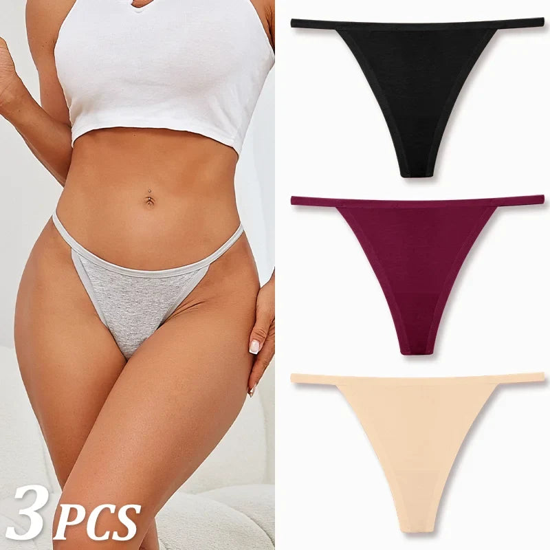 3PCS Seamless Cotton Thong Women Thin Strap Low Waist High Flexibility Panties Sexy Underwear Ladies Briefs T-back Soft Women
