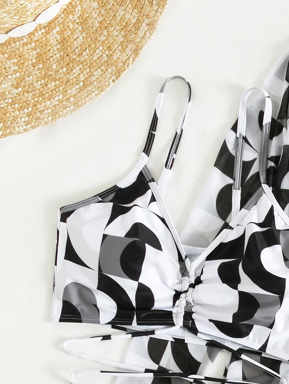 3 Pieces Sexy Print Bikini 2026 Women High Waist Swimsuit & Kimono Swimwear Female Lady Bathing Suit Swimming Summer Beachwear