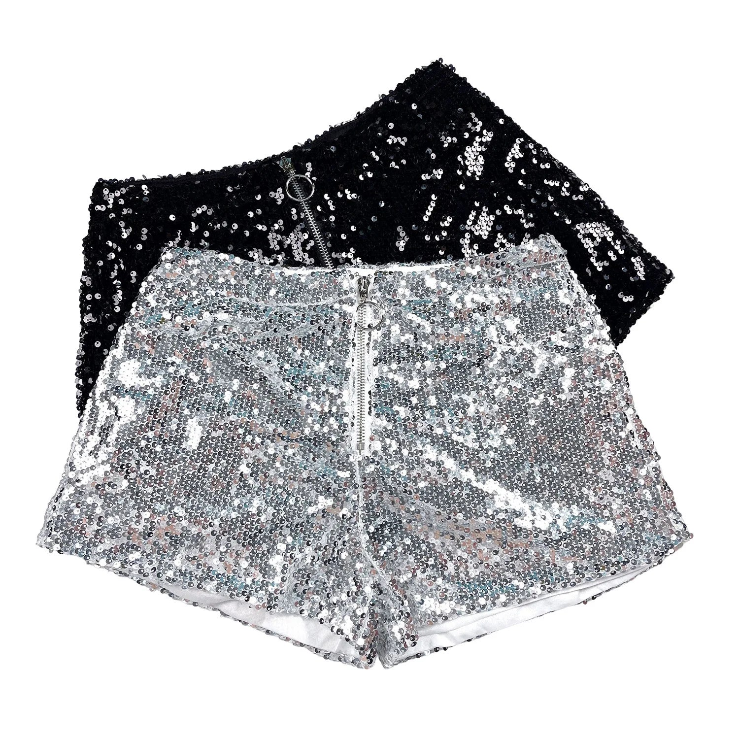 New Versatile Sequins High Waist Shorts Casual Shorts Bar Dance Performance Shorts Shine Zipper Sexy Pure Desire Nightclub XMWV