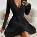 New for autumn/Winter Women Knit Slim Sexy Bodycon Dress V-Neck Long Sleeve Dress Solid Casual Midi Sweater Dress