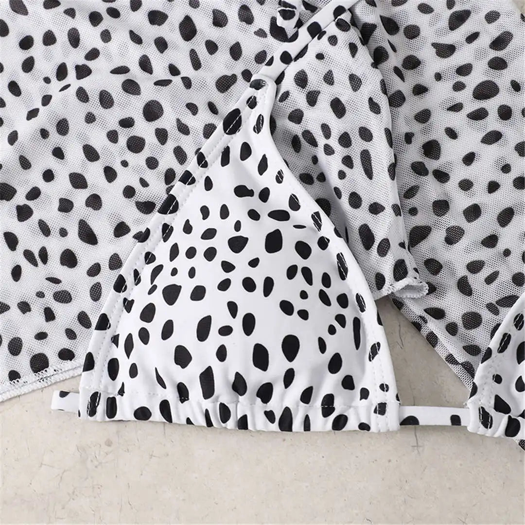 S- XXL Leopard Printed Long Sleeve Bikini Women Swimwear Female Swimsuit Three-Pieces Bikini Set Bather Bathing Suit Swim V3193Y