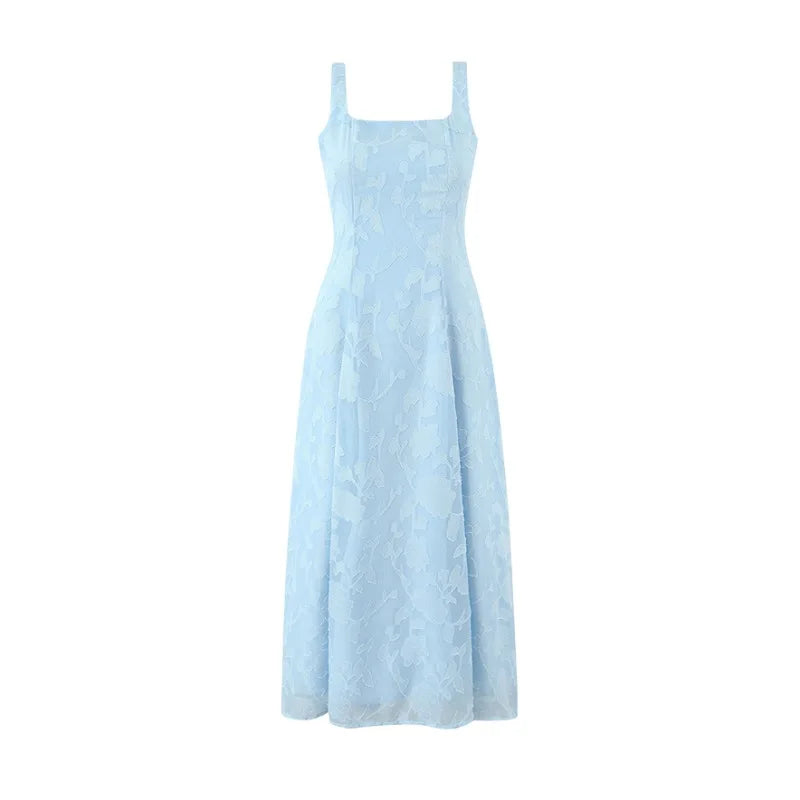 French Style Square-neck Strapless Long Dress With A Large Hem Designed With Cut-out Details Slim Fit Waist-cinching Casual 515K