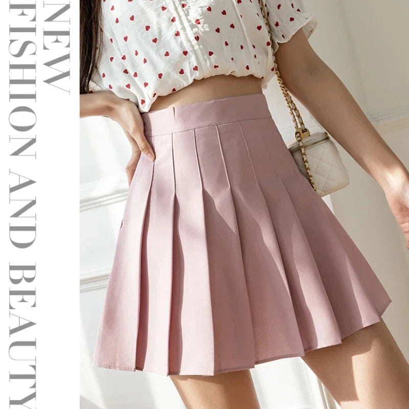 Women High Waist Pleated Skirt with Safety Shorts, Black A Line Mini Skort for Casual Office School Style Outfits
