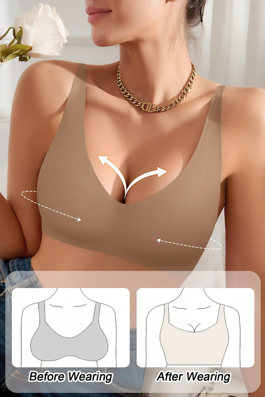 4PCS Women's Wire-Free Seamless Bras - Soft Comfort, Adjustable Straps, Non-Slip Adhesive, Removable Cups, Full-Coverage