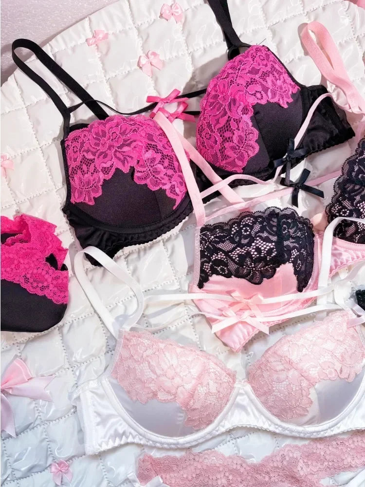 MOYISU New Release Contrast Bra Set | Demure & Sexy French Lace Bralette | Accentuates Small Chest Curves | Breathable Lingerie