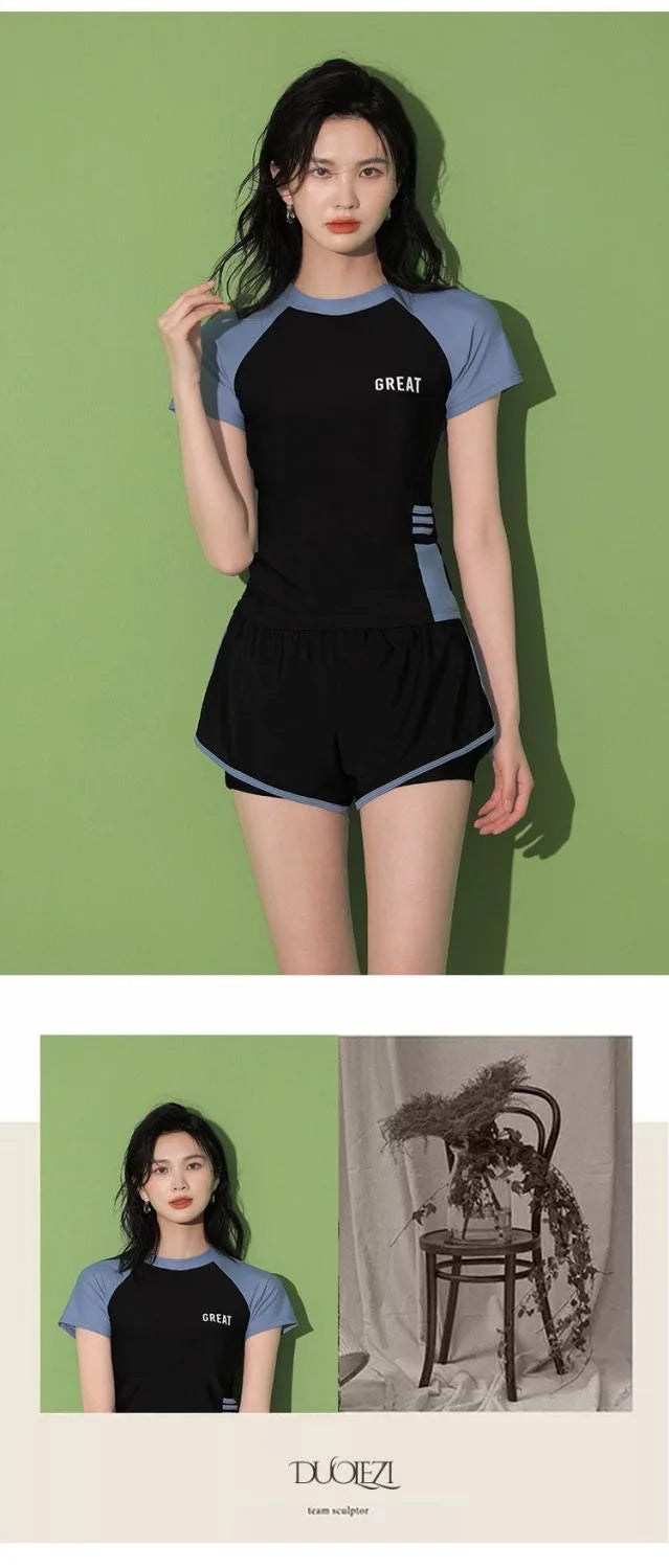 Swimsuit Women's Summer Split Casual Sports Plus Size Swimsuit Conservative Slimming Swimming Pool Swimming Equipment