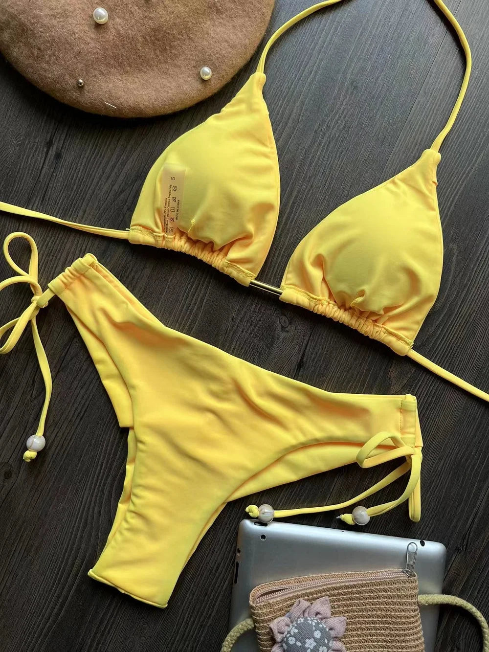 New Solid Color Bikini Set 2026 Women's Swimsuit Hanging Neck Rope Split Swimsuit 2-piece Set Summer Beachwear