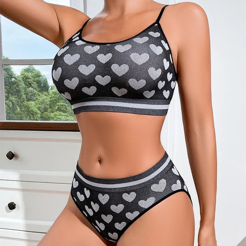 2pcs Seamless Women's Sports Bra Set Underwear Bra Korean Style Push Up No Steel Ring Bra Sexy Tube Top High Elastic Panty Set