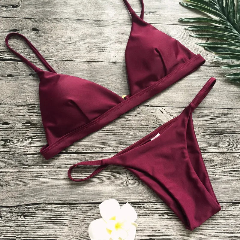 DEKA Women Sexy Solid Mini Micro Bikini Set Push-up padded Bra Thong Split Swimwear Female Bandage Bathing Suit Lacing Swimsuit