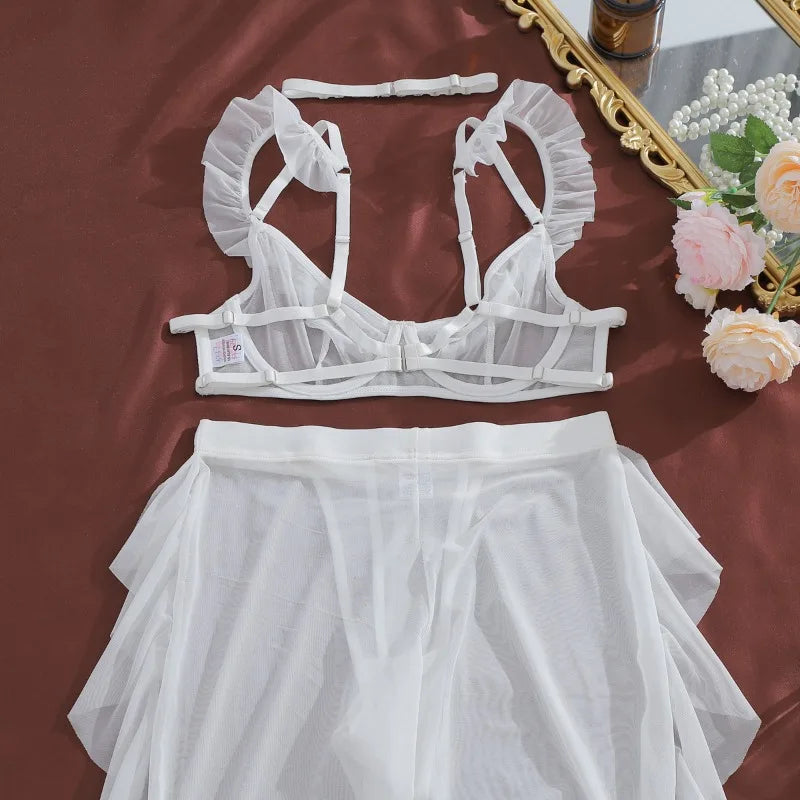 Toucheart Erotic Lingerie Versatile Hot Girls See-through Mesh Hollow Bodyshaping Pure Desire Sexy Delicate Underwear Split Kit