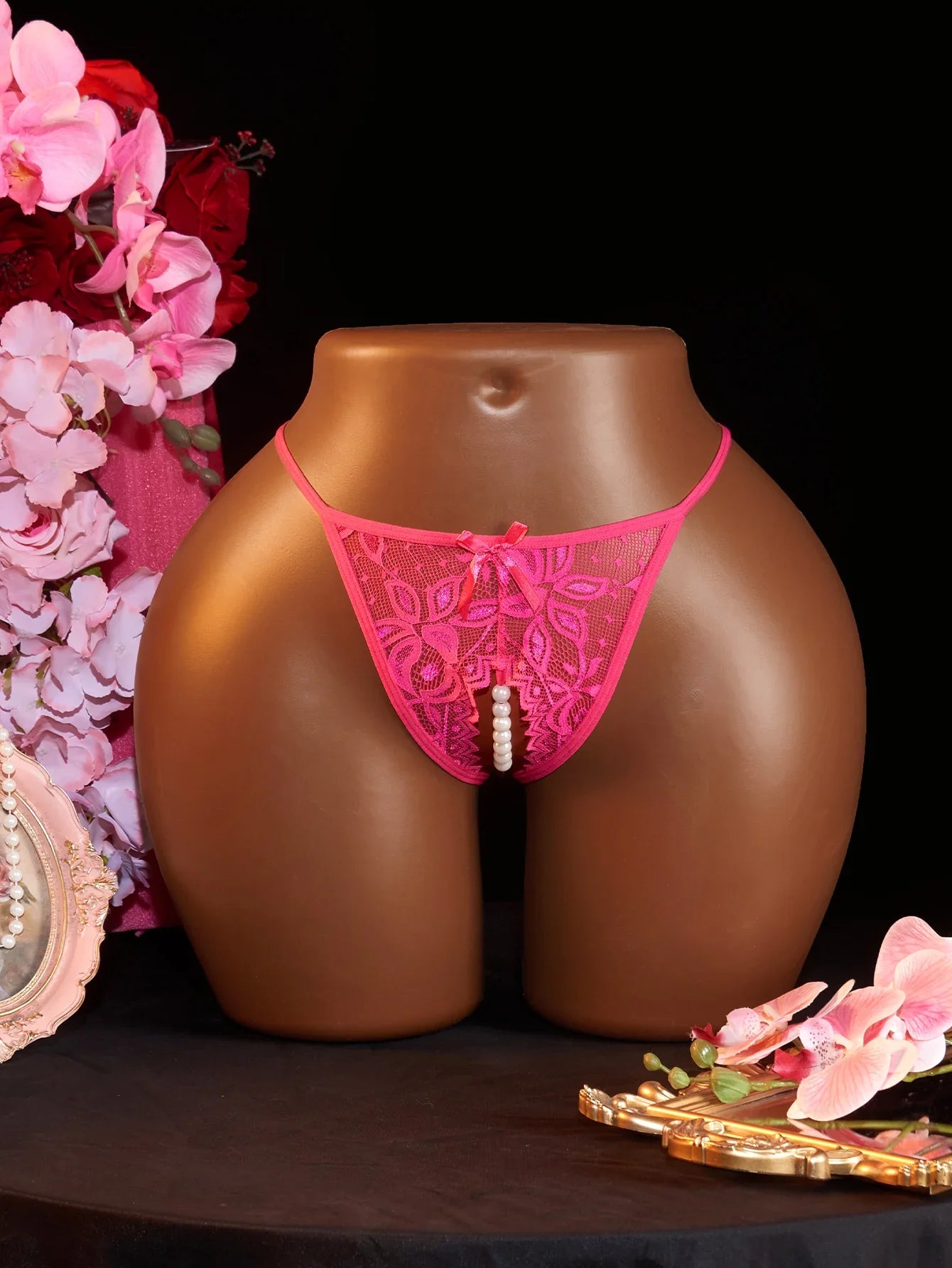 1Pcs Women Lace Beading Panties Ladies Erotict Crotchless Thongs G-string Lingerie Sexy Underwear Crotch-Pearls Ornament Briefs