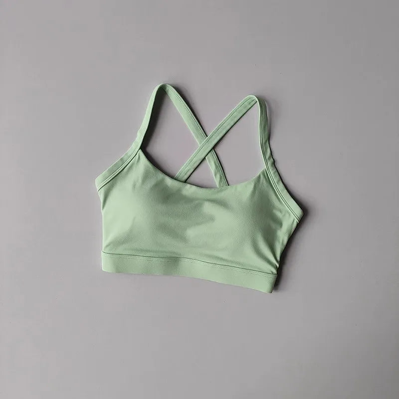 Women's Cross Strap Yoga Sports Bra Shock-Absorbing Slimming Waist Camisole Vest Integrated Fitness Bra for Yoga