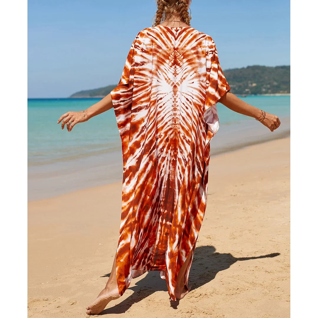 2026 New Colorful Kaftan Tunic Beach Dress Beach Wear Beachwear Beach Cover Up Cover-upsLoose Maxi Dress Female Women V4428
