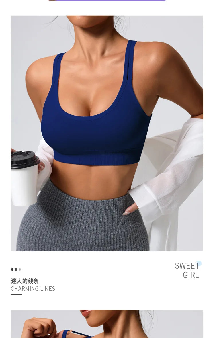 Color-blocked Yoga Top with Cross-straps Yoga Bra Stretchy Comfortable Breathable Sports Vest Wire-free Bra