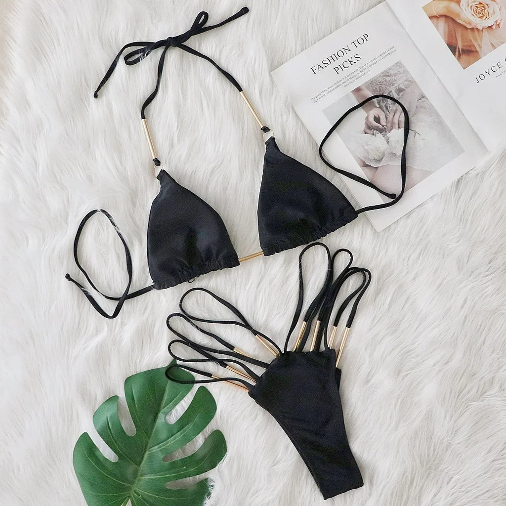 Sexy Hollow Out High Leg Cut Bikini Female Swimsuit Women Swimwear Two-pieces Bikini Set Brazilian Bather Bathing Suit Swim Lady