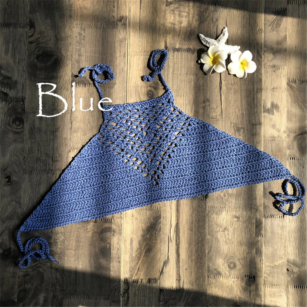 6 Colors Crochet Knitted Halter Bikini Top Female Swimsuit Women Swimwear Bather Bathing Suit Swim Hollow Out Beach Top V4192