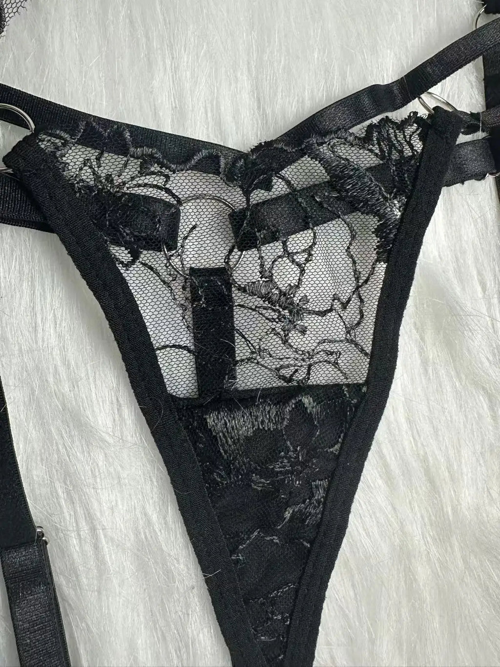 French sexy halterneck embroidered mesh see-through patchwork sexy underwear panties garter set