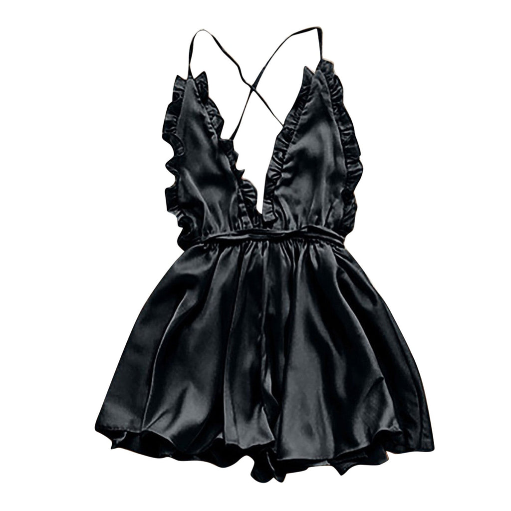 Sexy Lingerie Women's Sexy Dress With Wooden Ear Edge Deep V Neck Neck Tie Backless Sexy Lingerie Set 3x