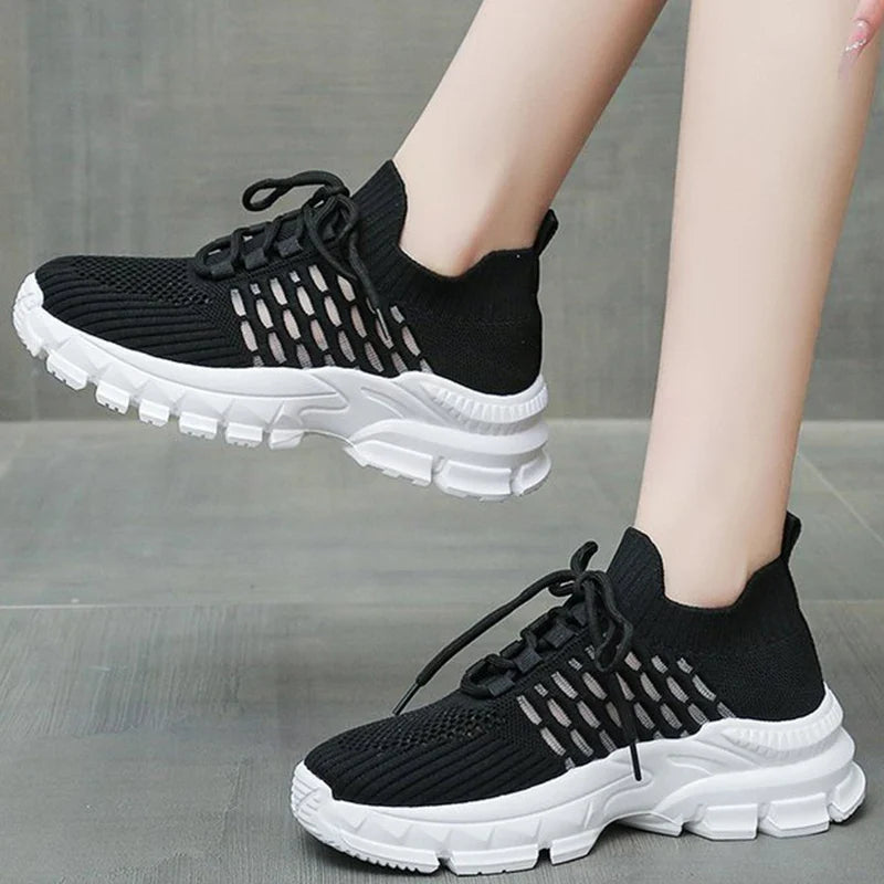 Spring Autumn Breathable Mesh Sneakers Woman Non-Slip Lightweight Solid Sports Shoes Women Casual Plus Size Lace Up Shoes Female