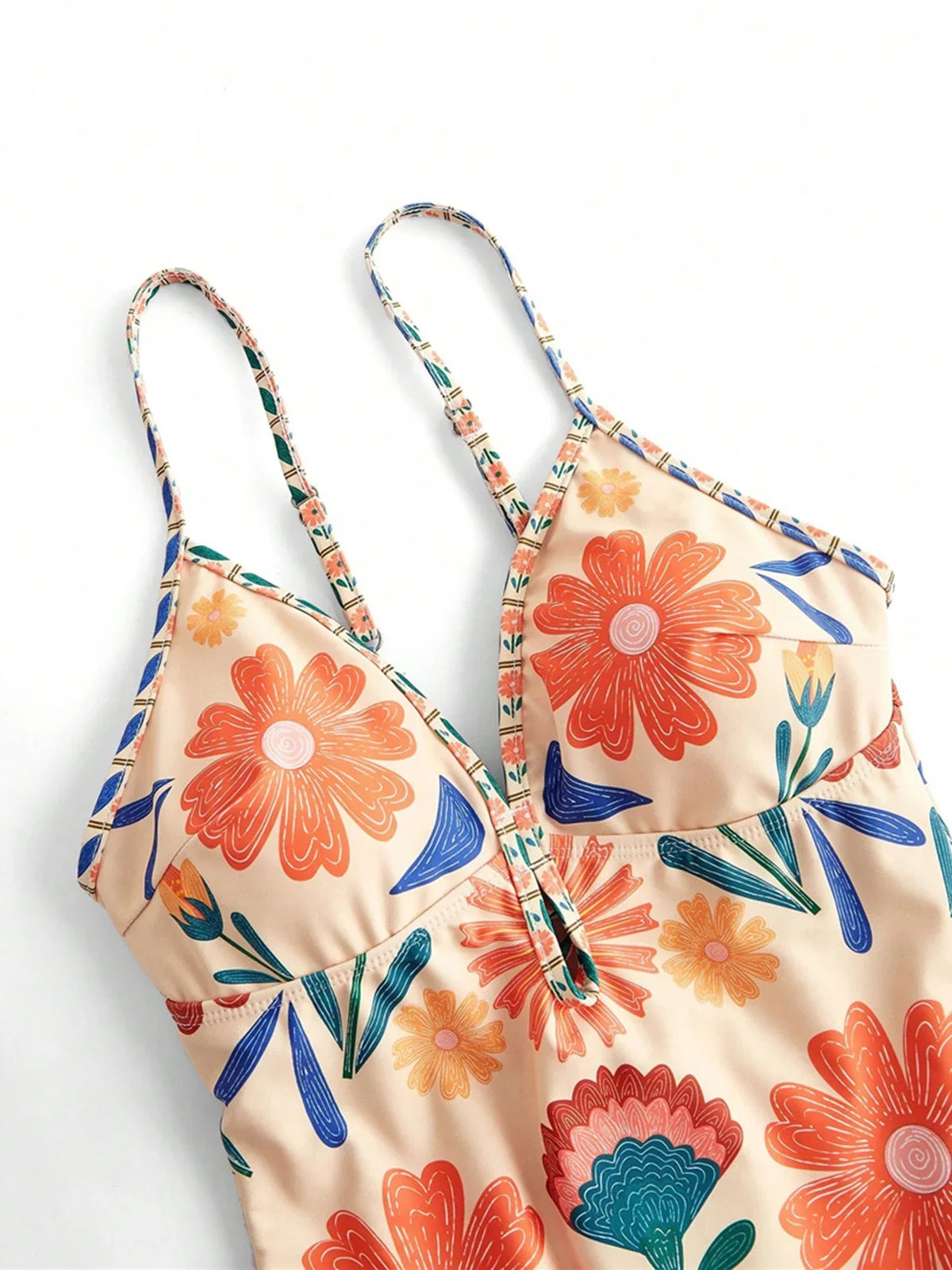 S - XL New Floral Printed With Skirt Women Swimwear V Neck High Leg Cut Bather Bathing Suit Swim One Piece Swimsuit Female K8041
