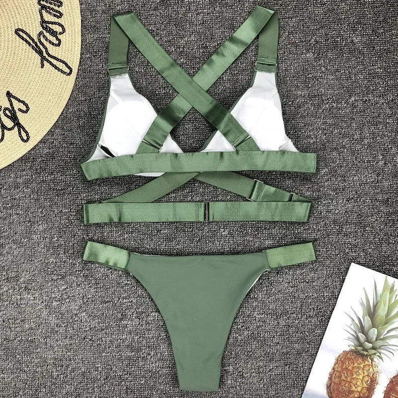 Sexy Adjustable Buckle Bandage Vevlet Bikini 2025 Women Swimsuit Female Bikinis Swimwear Two Pieces Bikini Set Bathing Suit Swim