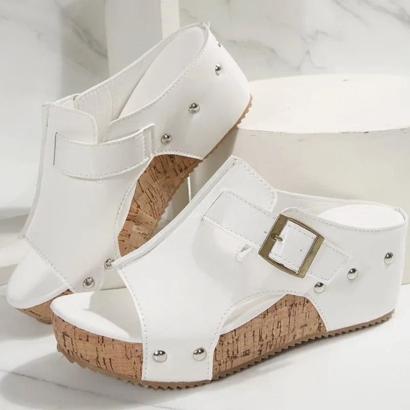 outdoor adjustable strap platform sandals women summer rivet solid wedges women'sandals slip-on walking sandles woman
