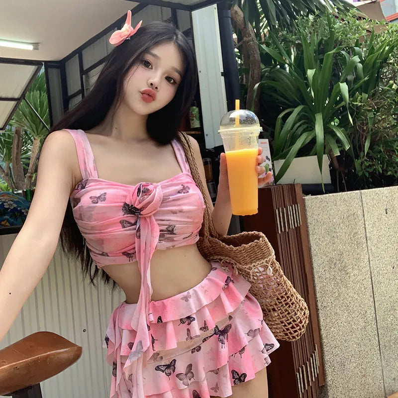 Swimsuit split skirt conservative small breast push up vacation swimsuit hot spring date romantic bikini