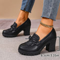Black Pu Leather High Heel Loafers Women 2026 Autumn Plus Size 42 Slip On Platform Pumps Woman Super High Heels Oxford Shoes