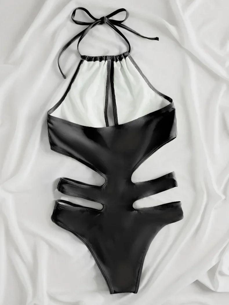 2025 New Sexy Halter Women Swimwear One Piece Swimsuit Female Hollow Out Monokini Bather Bathing Suit Summer Beach Wear Bodysuit