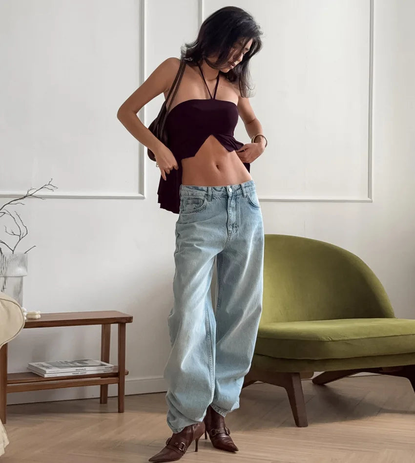Phantasy Fashion Halter Crop top Fashion Brown Tank Top Women Sexy Split Camisole Lady Night Out Streetwear 2026 Summer Clothing