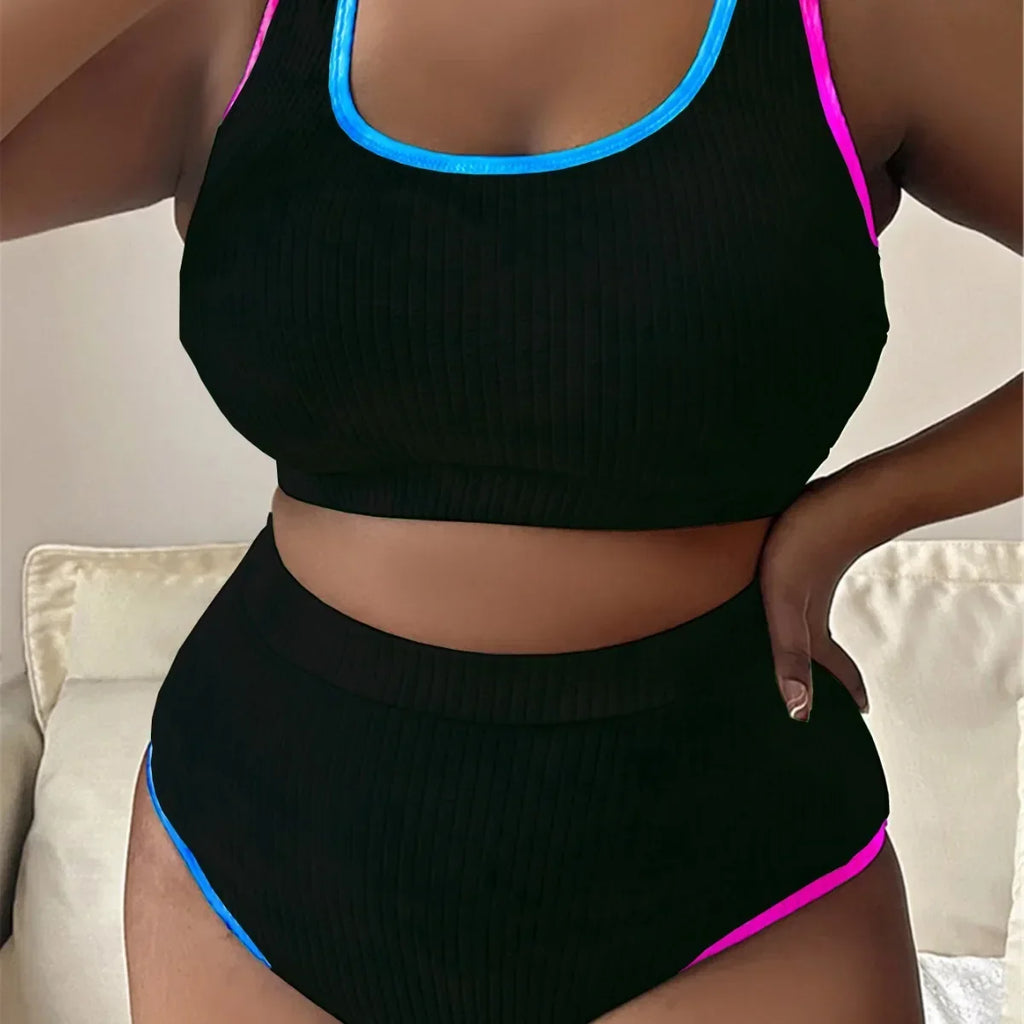 Large Size 3XL Women's Patchwork Swimsuit Sexy Backless High Waist Swimwear Textured Bikini Set Female Beachwear Holiday Biquini