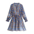 Foridol Bohemian Printed Floral Women Long Dress with Sleeve Spring Summer New in Midi Vestidos Casual Beach Boho Dress Women