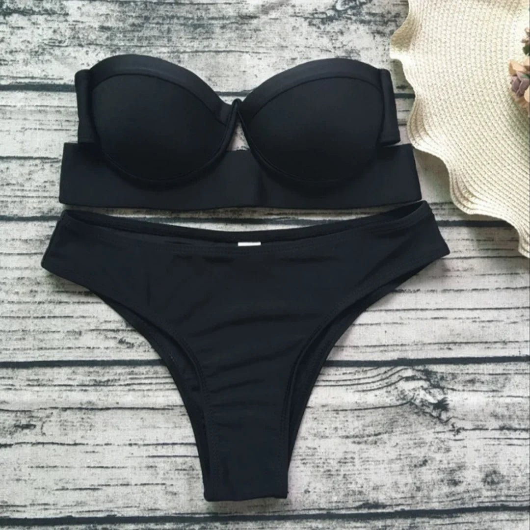 WackDaria sexy bikini set black color push-up women swimsuit swimwear women biquini maillot de bian femma black summer swimsuit