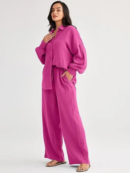 2026 Spring and Summer Casual Suit New Fashion Suit Loose Casual Top Wide Leg Pants Two-piece Set for Women