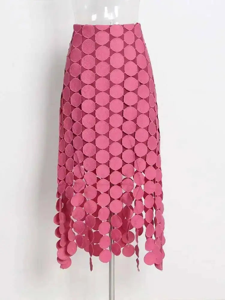 Dot Solid Minimalist Casual Skirt For Women High Waist Patchwork Zipper Irregular Hollow Out Skirts Female Fashion New OPM8