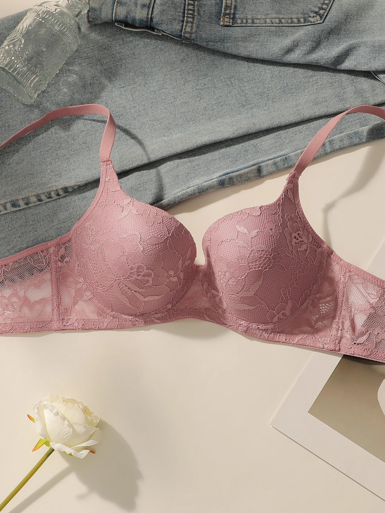 Women's sexy embroidered lace lingerie with steel rims gathered push ups breathable shoulder straps adjustable bra B2708