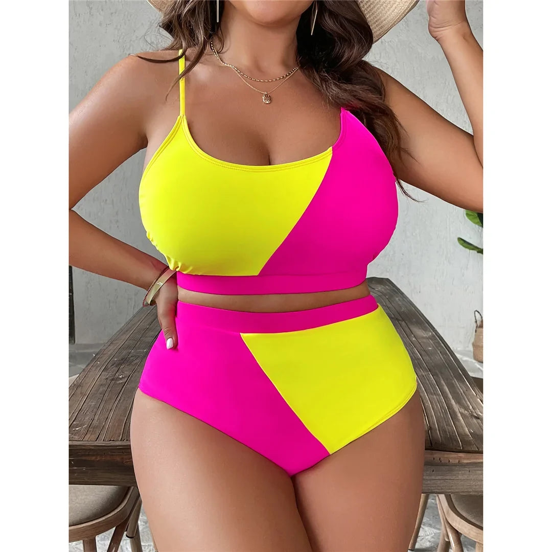 0XL - 4XL Splicing Bikini Plus Size Large Size Swimwear Women Swimsuit Female Two-pieces Bikini set Bather Bathing Suit K7271