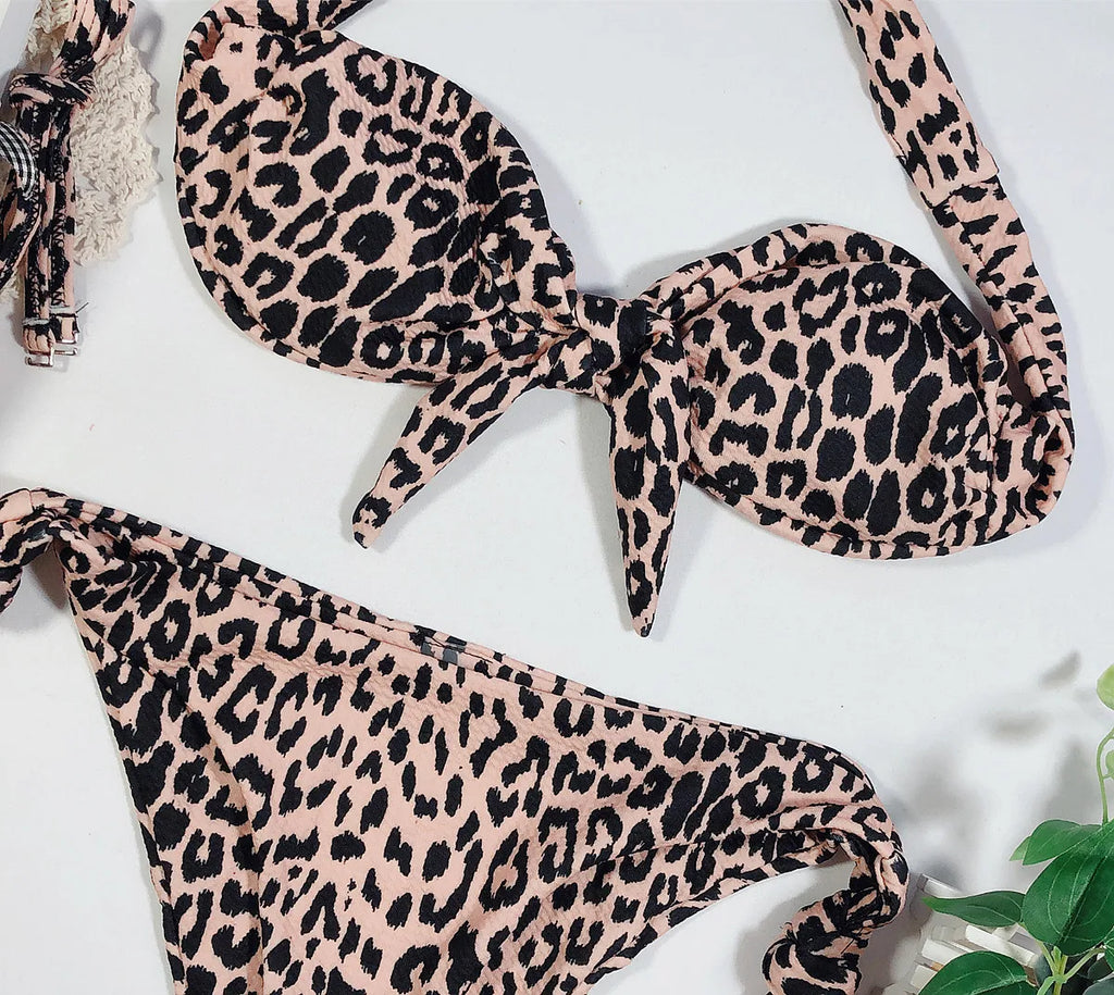 2026 Sexy Bikini Bandeau Women Dot Leopard Bowknot Swimwear Swimsuit Female Beach Bikinis Set Bathing Suit Trajes De Bano Mujer